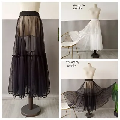 Lady Sheer Half Slip Skirt Extender Lace A-Line Sheer Long Midi Dress Underskirt • £9.47