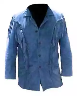 Men Native American Cowboy Leather Jacket Fringe Suede Jacket - Western Jacket • $119.99