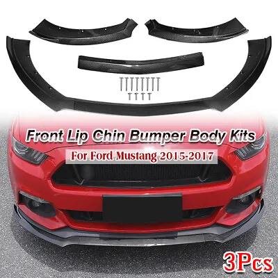 3x Carbon Fiber Look Front Bumper Lip Body Kit Spoiler For Ford Mustang 2015-17 • $40.99