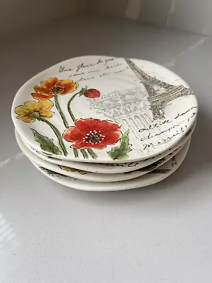 Maxcera Lot Of 4 Tower & Poppy Plates Paris Floral Eiffel Tower 8” Diameter  • $29.90