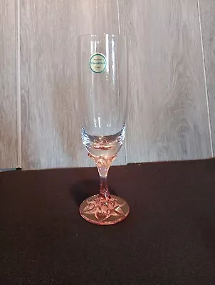 VILLEROY & BOCH Champagne Fluted Glass Clear With Pink/Peachy Stem 7.5  Tall • $19.99