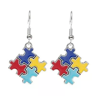 1 Pair Multi-Colored Earrings Autism Awareness Hope Puzzle Piece Charm Earrings • $14.99