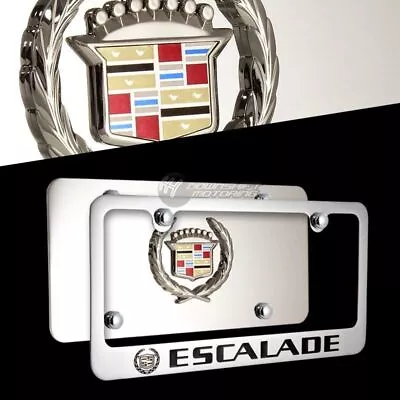 CADILLAC ESCALADE Stainless Steel License Plate Frame W/ Caps -2PCS Front & Back • $54.88