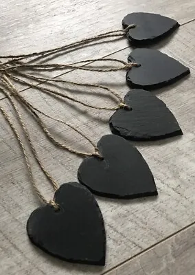 X50 Handmade Natural Slate Heart Mini Chalkboard Tags Weddings Partys Christmas • £50