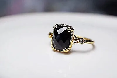 Natural Black Onyx Gemstone Ring14k Yellow Gold Anniversary Ring Gift For Her • $394.96