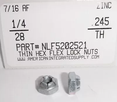 1/4-28 Thin Hex Flex Lock Nuts Steel Zinc Plated 7/16 Af X .245 Th (12) • $11.55