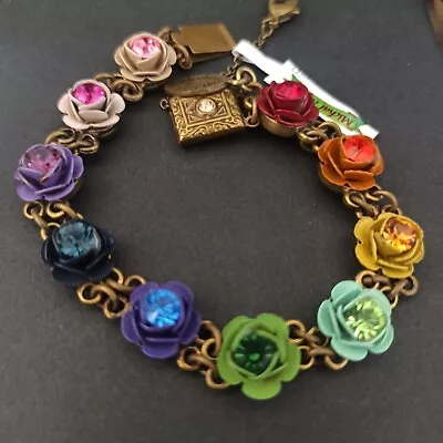 Michal Negrin Bracelet Colorful 3D Roses Enamel With Swarovski Crystals Gift 7.2 • $95.20