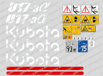 Kubota U17-3 Mini Digger Complete Decal Set With Safety Warning Signs • £35.99