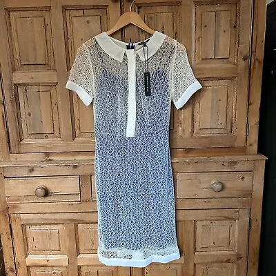NWT W118 By Walter Baker Small Dress Hilary Blue White Short Sleeve Mesh Lace • $65