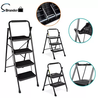 Step Ladder With Tool Platform Wide Anti-Slip Pedal Portable Folding Metal Stool • $35.66