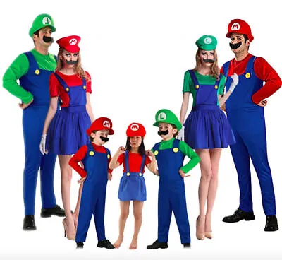 Super Mario Bros Luigi Cosplay Costumes Adult Kids Party Fancy Dress Outfits Hot • £17.19
