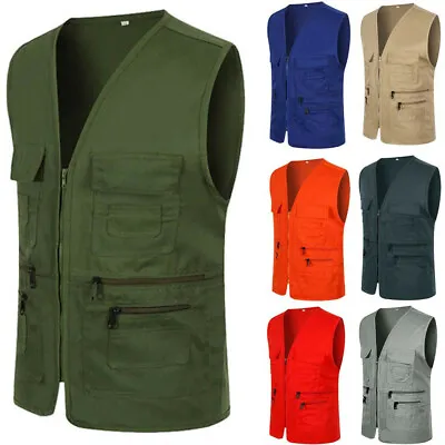 Men Zipper Multi Pocket Sleeveless Jacket Waistcoat Coat Suit Vest Blouse Plus • $20.39