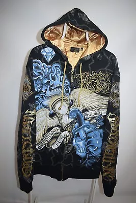 Ed Hardy By Christian Audigier Y2K Men's Size 2XL Hoodie Overprint Skull Dagger • $250