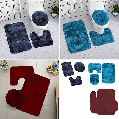 3PCS 19 X 30  Bathroom Set Rug Mat Toilet Lid Cover Plain Solid Color Bathmats • $25.58