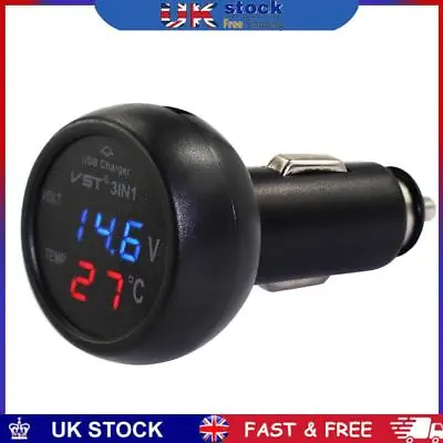 3 In 1 Car Voltmeter Thermometer 12V 24V Multifunctional Adapter (Red Blue) • £8.09