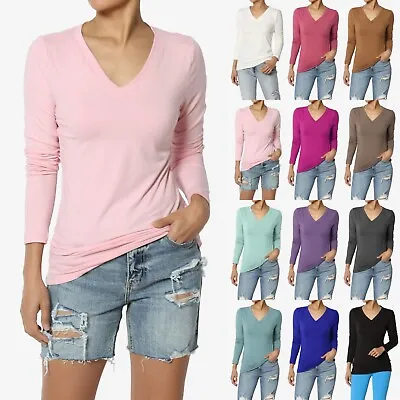 $14.99 • Buy Women's Essential Soft Jersey V-Neck Long Sleeve T-Shirts Basic Stretch Slim Tee