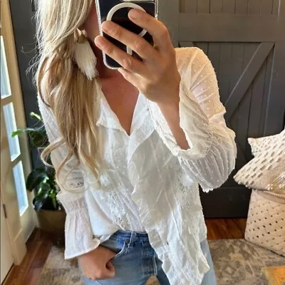 XL New White Lace Swiss Dot Cotton Long Sleeve Blouse Top Shirt Womens X-LARGE • $58.50