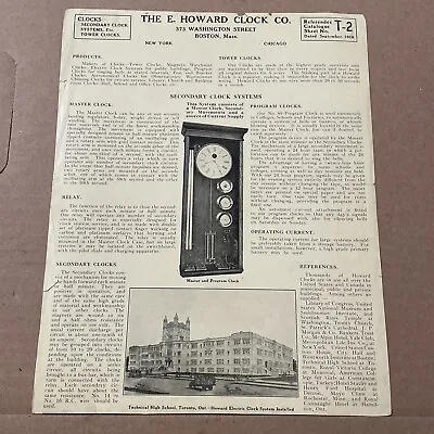 Antique 1918 E Howard Clock Co Advertising Sheet Master Tower Program Clocks • $29.99