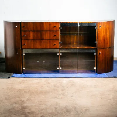 Mid Century Modern Wall Unit Cabinet Glass Shelves Chrome Rosewood Milo Baughman • $2124.13