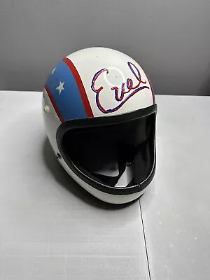 Vintage Evel Knievel Motorcycle Helmet Full Size White 70s 80s? • $350