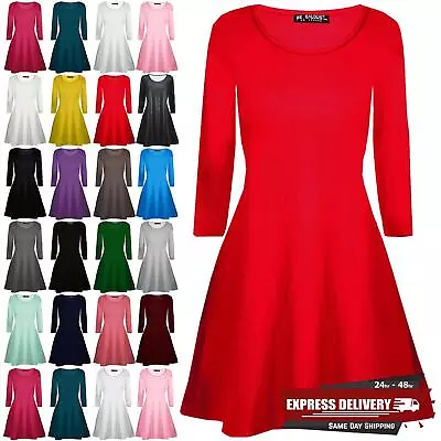 New Kids Swing Dress Girls Plain Long Sleeve Flare Franki Mini Top Age 5-13 Year • £3.74