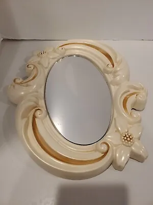 Vintage Chalkware 1967 Miller Studios  Mirror Decoration Cream Gold Floral 10x 9 • $24.99