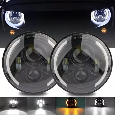 $33.99 • Buy Pair 7  Inch LED Headlight Halo Angle Eye High Low For Jeep Wrangler JK TJ CJ LJ