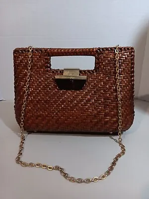 Vintage 70's Rodo Made In Italy Lacquered Rattan Woven Clutch Or Shoulder Bag • $99.99