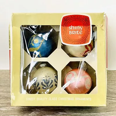 Set/4 Vntg Shiny Brite Stencil Design Glitter Ball Christmas Ornaments W Box • $11.85