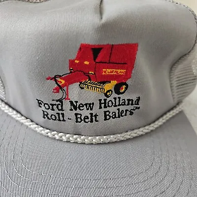 Vintage Gray Ford New Holland OTTO Rope Hat Cap Roll-Belt Balers Snap Back • $33.80