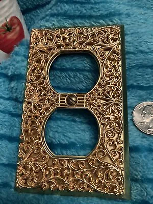 Vintage 50 60s Mid Century Ornate Gold Filigree Outlet Wall Cover Plate #1 • $6.80