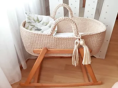 Boho Baby Bassinet With Stand Moses Basket For Boy Handmade Cradle For Girl • $132