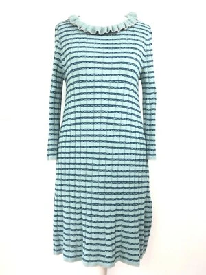 £8.99 • Buy ASOS Knitted Jumper Dress Teal Aqua Green Blue Striped Cosy Frilly Collar 8 UK