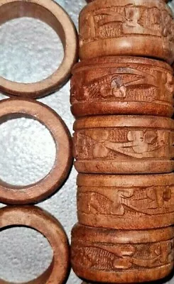 Vintage Napkin Rings Wooden Hand Carved Made In India Set Of 8  BDR • $7.87