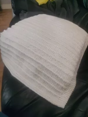 Hand Knitted Baby White Blanket Soft  Cosy Car Seat Crib Pram Gift • £4.99
