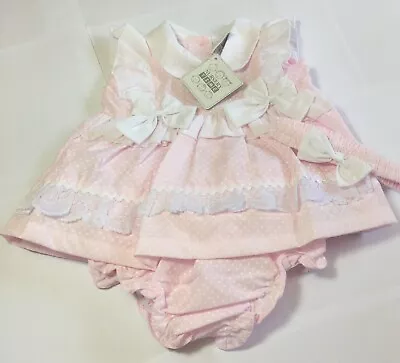Baby Girl Dress And Pants Headband Set Pink/white Newborn 3 - 6 Months • £11.99