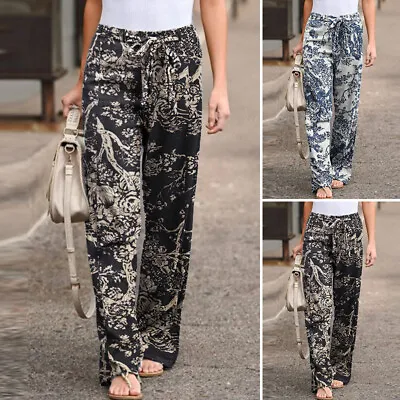 ZANZEA Womens Floral Hippie Wide Leg Pants Casual Yoga Summer Long Trousers PLUS • $29.95