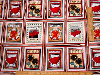 Cotton Fabric By Half-Yard Floral Fruit Veggie Seed Packets Debbie Mumm Vtg #B • $5.25