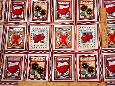 Quilt Fabric By Yard Floral Fruit Veggie Seed Packets Debbie Mumm Cotton Vtg #B • $8.49