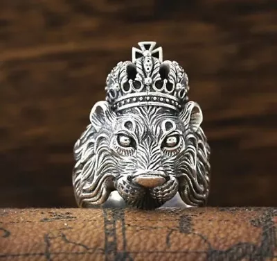Lion King Crown Ring - Mens Ring Stylish Fashion - Adjustable Ring-  Biker Punk • £5.88