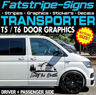 To Fit VW TRANSPORTER T5 T6 LIVING THE DREAM DOOR GRAPHICS STICKERS CAMPER VAN • £24.99