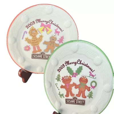 Sesame Street Presented By Mister Donut 2003 Set Of 2 Merry Christmas Dish Plate • $17.99