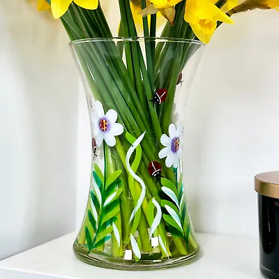 Ladybird Vase Hand Painted Glass White Flowers Summer Garden Table Decor Gift • £20.99