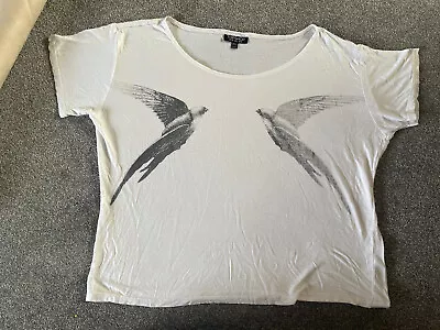 £5 • Buy Topshop White Oversized Cropped Wide Neck Tee Tshirt Top Size 10 Birds Print