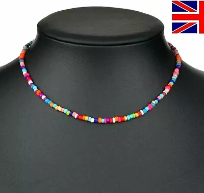 Multicoloured Seed Beads Necklace Choker Rainbow Chocker With Extender Chain UK • £3.45