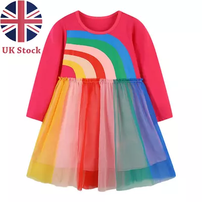 Rainbow Tulle Girls Bridesmaid Dress Baby Flowers Party Dresses Wedding Princess • £15.99