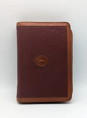 Dooney And Bourke Vintage Address Book Leather Maroon Brown Trim Zip Around • $44