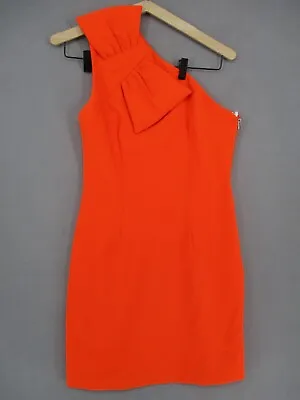 By Johnny Dress Womens 12 Orange Bow One Shoulder Zip Sleeveless Bodycon Bright • $90