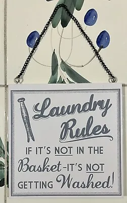 NEW Wooden Sign Laundry Rules Hangs With Metal Chain • £3.75