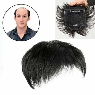 Men's Black Human Hair Topper Toupee Clip Hairpiece Top Wigs Short Male Wig • $19.99